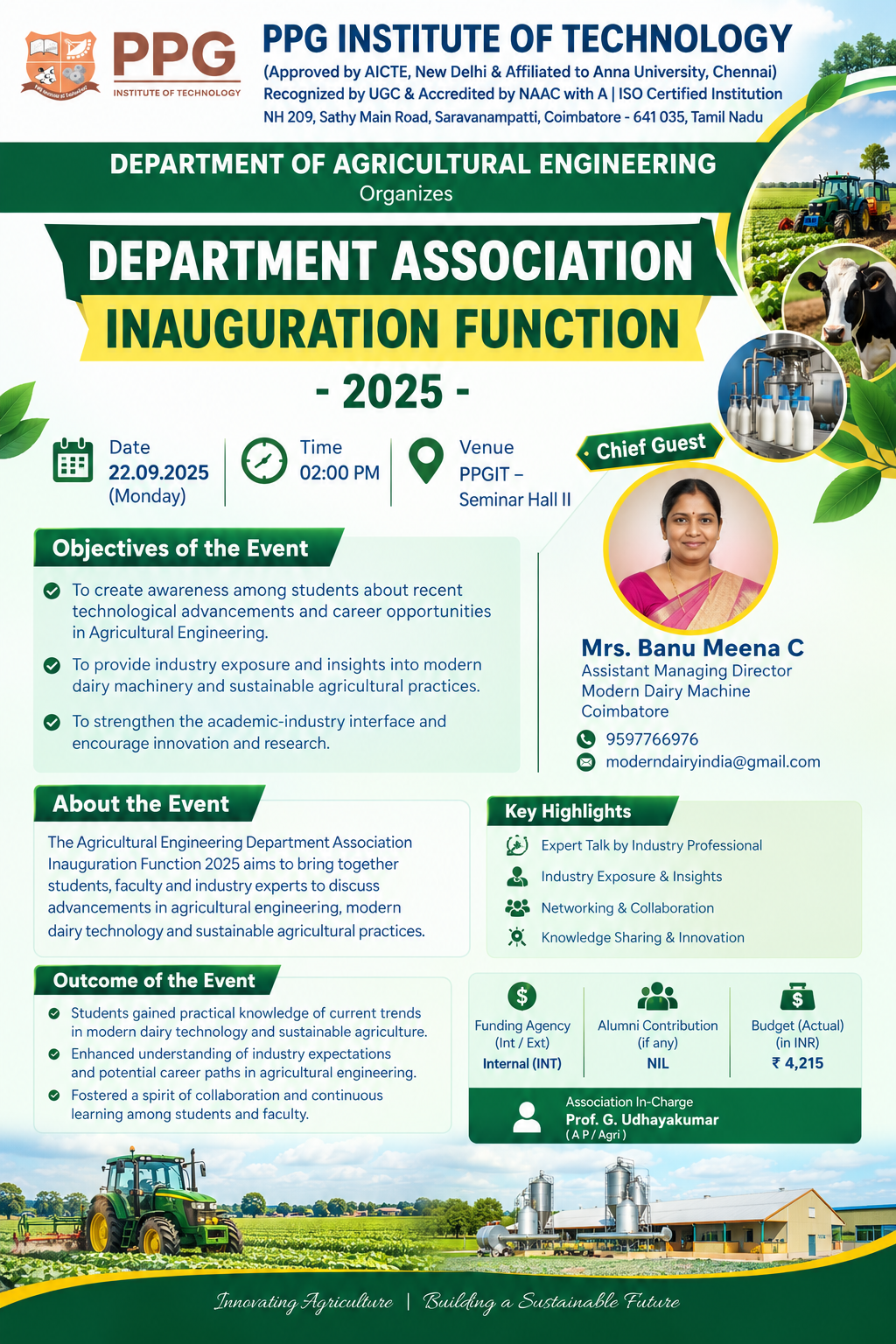 Agricultural Engineering Department Inauguration Function banner